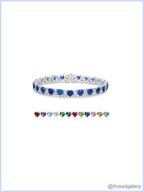 Sterling Silver Sapphire Heart Tennis Bracelet Celtic Knot 7 Inch